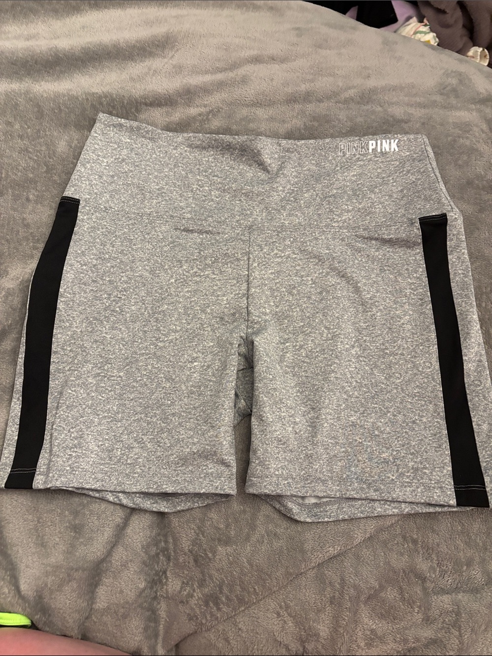 PINK Victoria's Secret Grey Heather Bike Shorts with Black Side Stripes